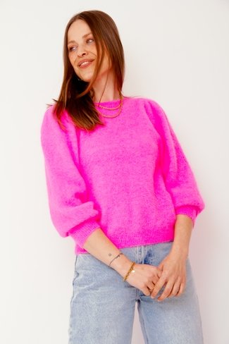 Lola Round Neck Sweater Fluo Fuchsia Sweet Like You