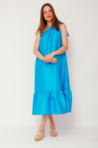 One Shoulder Maxi Satin Dress Blue Sweet Like You