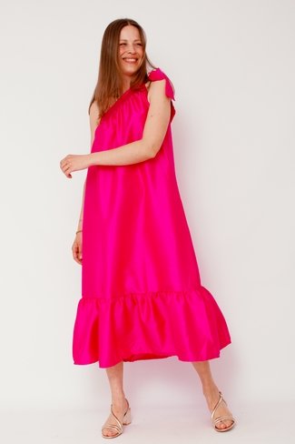 One Shoulder Maxi Satin Dress Pink Sweet Like You