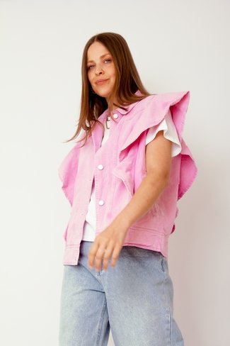 Flounce Sleeveless Denim Jeans Jacket Pink Sweet Like You